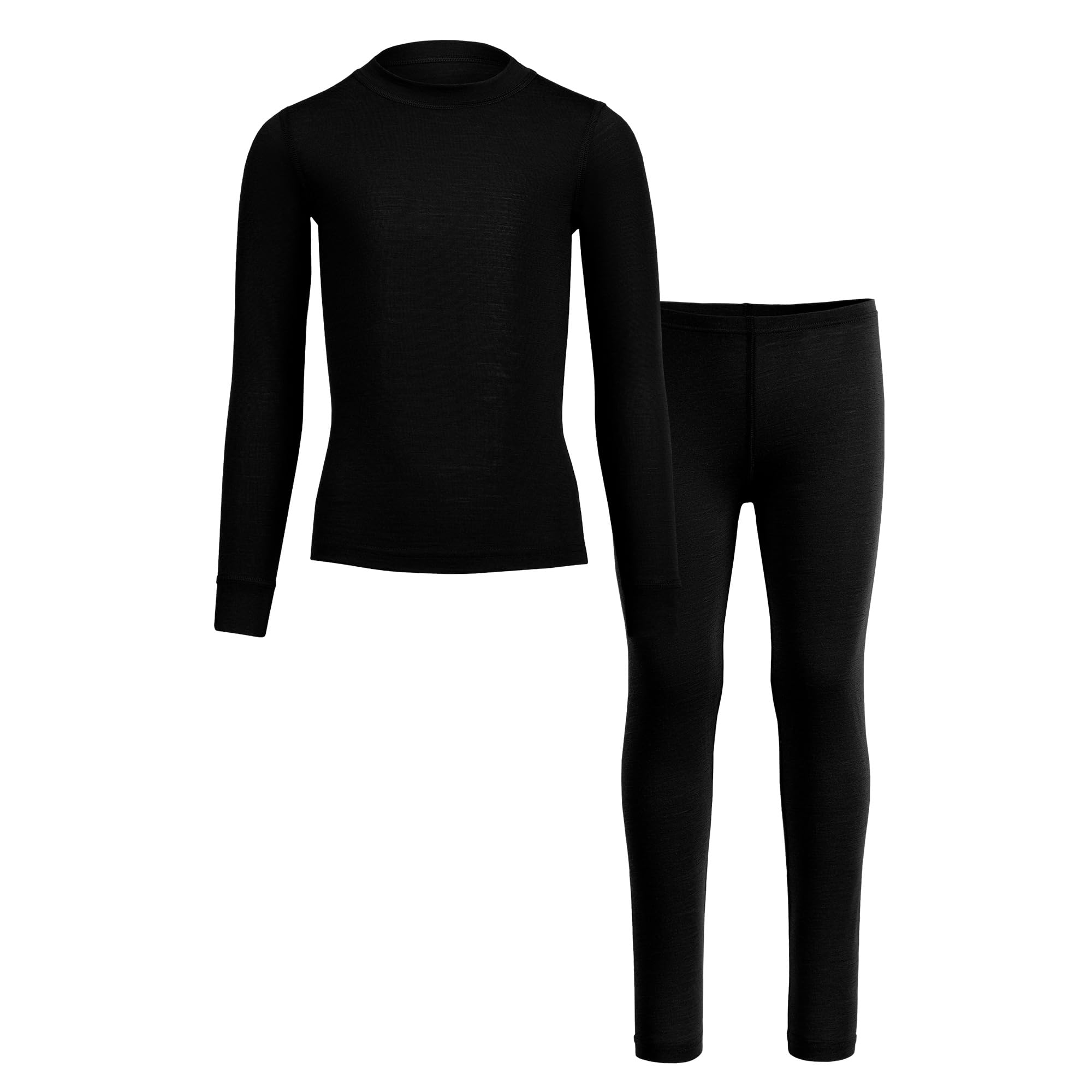 menique Kinder 100% Merinowolle Thermounterwäsche, Königskirsche, Schwarz, 122-128cm