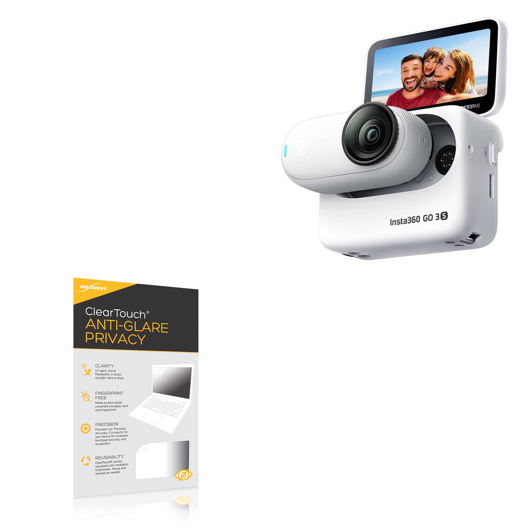 BoxWave Screen Protector Compatible with Insta360 GO 3S - ClearTouch Anti-Glare Privacy (2-Pack), Privacy Screen Protector Flexible Film Anti-Glare