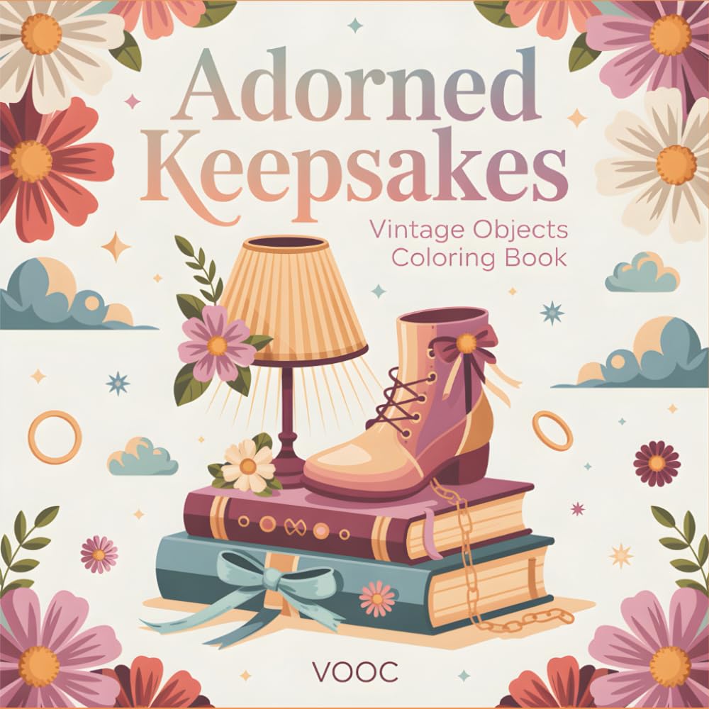 Adorned Keepsakes : Vintage Objects Coloring Book - Nostalgic Everyday Items Decorated with Flowers and Ribbons for Adults, Relaxation Stress Relief Gift (Breathe Easy Coloring for Stress Relief)