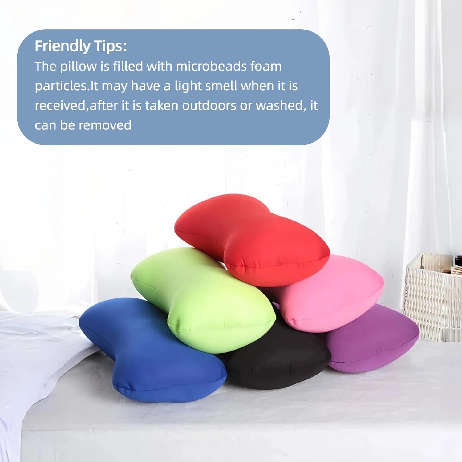 2 Pack Microbead Neck Pillow Squishy, Bone Headrest Pillow Neck & Cervical Support Bolster Cushion Comfortable Soft Universal Tube Pillow for Home Sofa Bed Travel Car Sleeping (Black + Purple) - Image 7