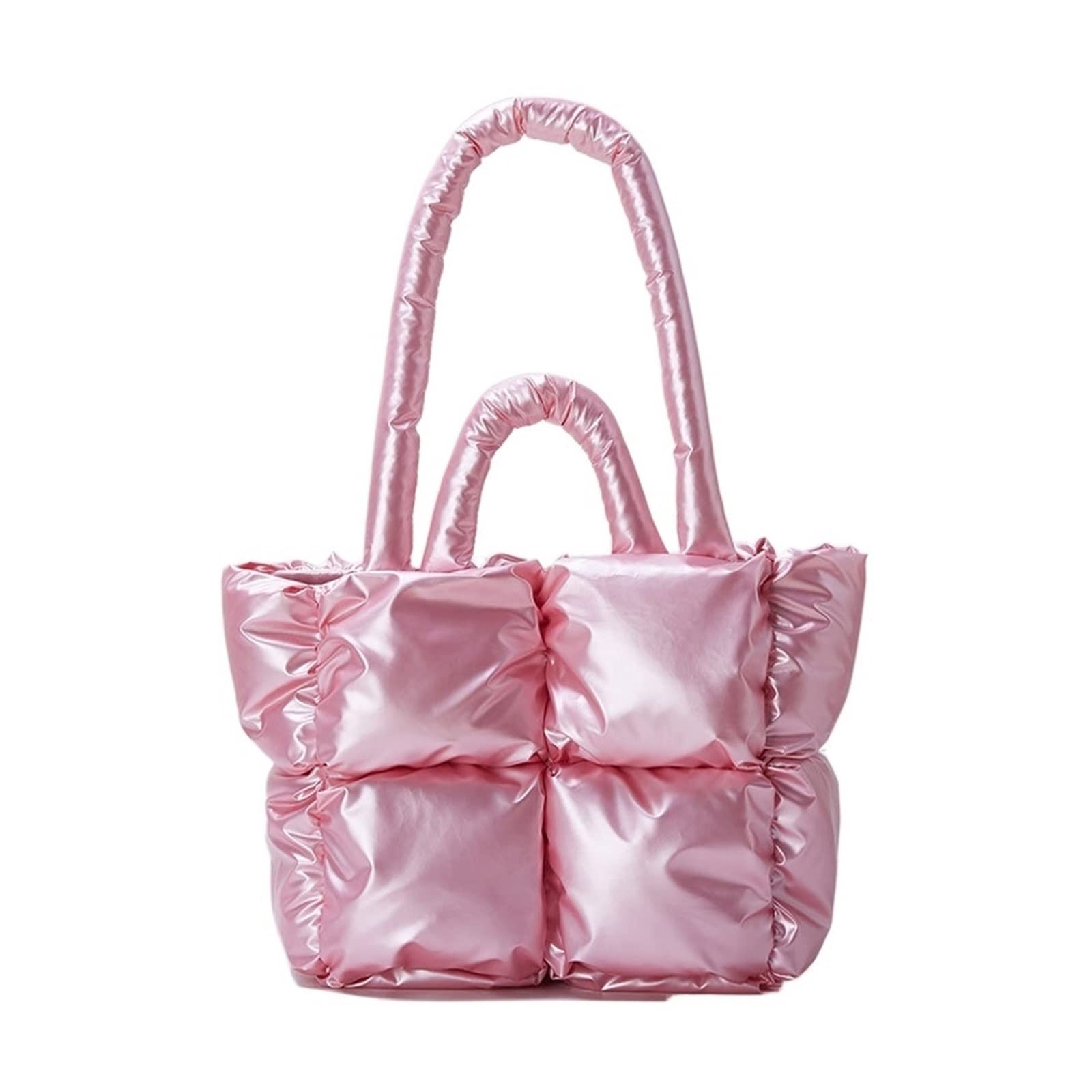 Bolsos de Mano Acolchados Grandes a la Moda, Bolsos de Hombro Acolchados de diseñador for Mujer, Bolso Cruzado de algodón de Nailon de Lujo, Bolso de Invierno (Color : Pink)