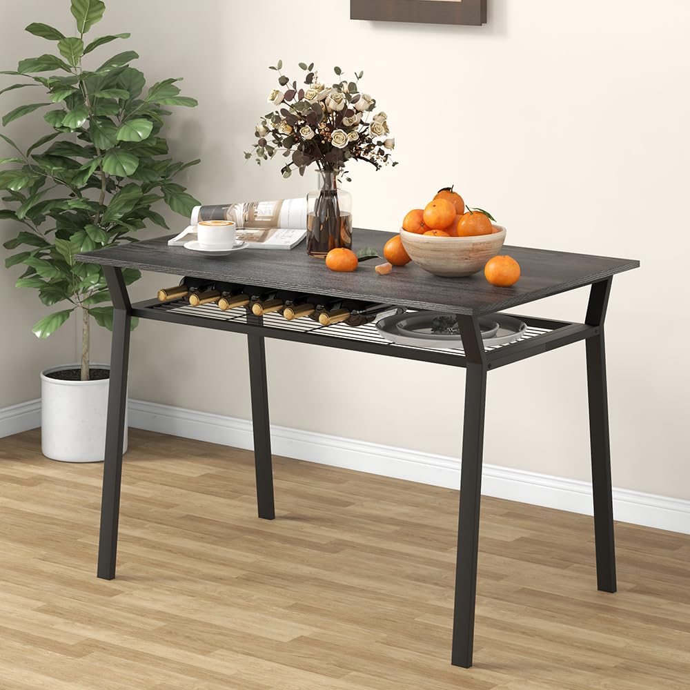 GIANTEX Mesa de comedor de cocina 110 x 70 cm, mesa de comedor industrial con marco de metal, mesa rectangular para 4 personas, comedor para comedor y cocina