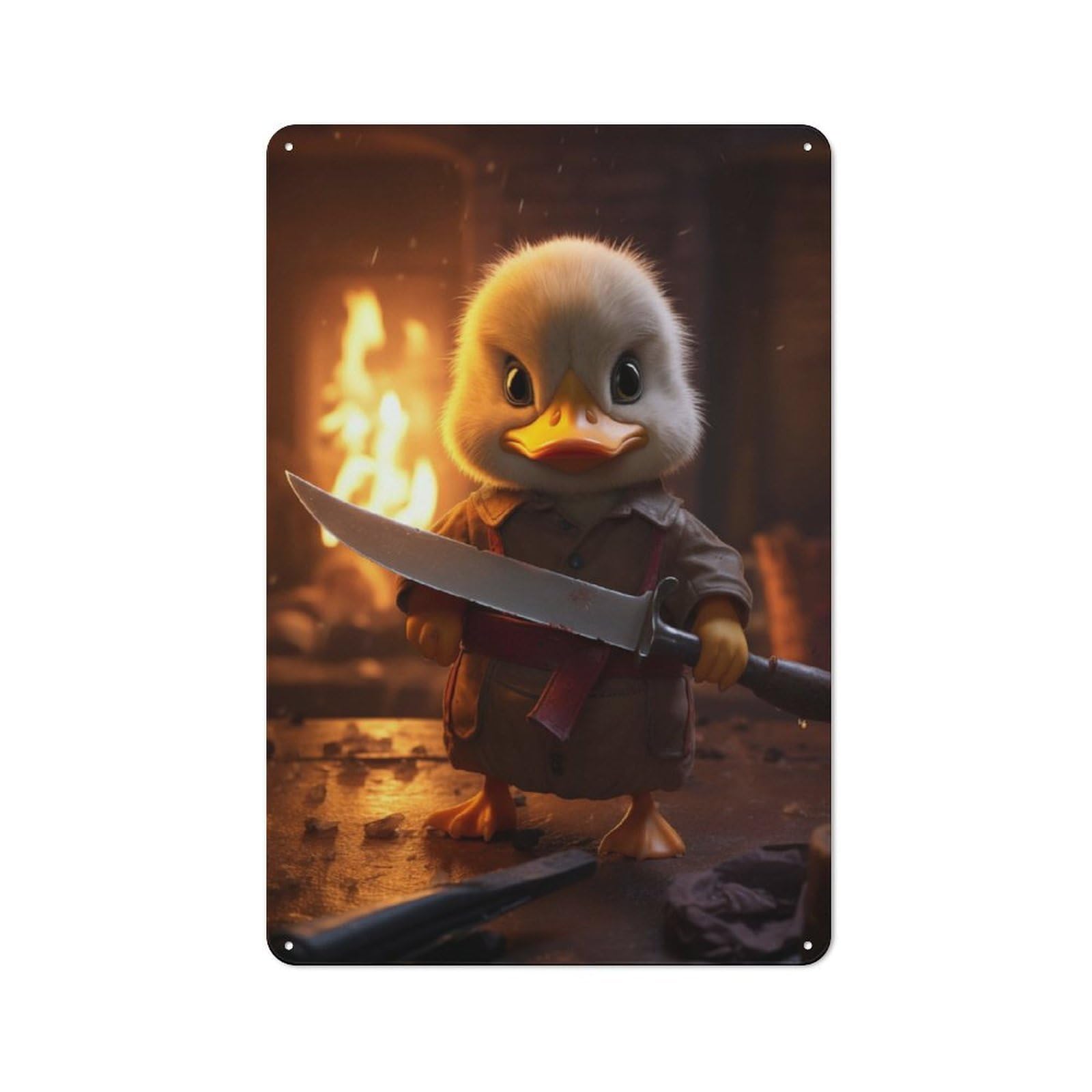 Junmoney Cute Baby Duck Knife Retro Metal Wall Decor 30X20cm, Metal Wall Art Sign For Living Room, Hallway, Kitchen Or Cafe