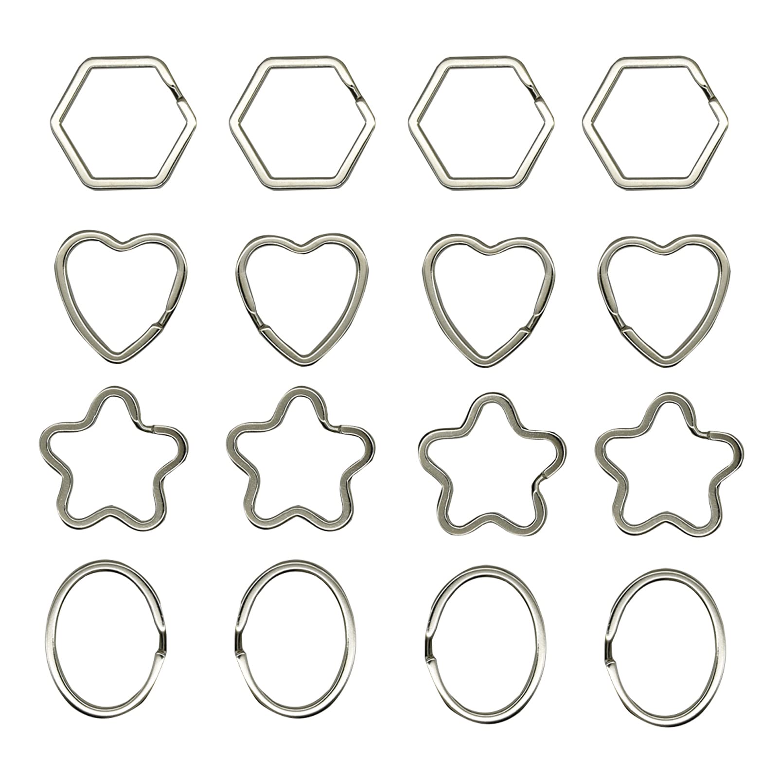 Porte-clés fendu argenté en forme de cœur et hexagone pour création de bijoux