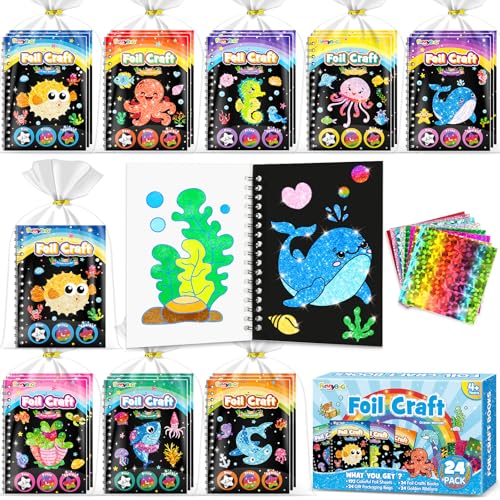 FUNNYB&G 24 pacotes de 2 IN 1 kit de arte com folha livros de cores, detalhes de aniversário para crianças, presentes de aniversário para crianças, colégio, detalhes de alunos 4 a 12 anos (oceano 24)