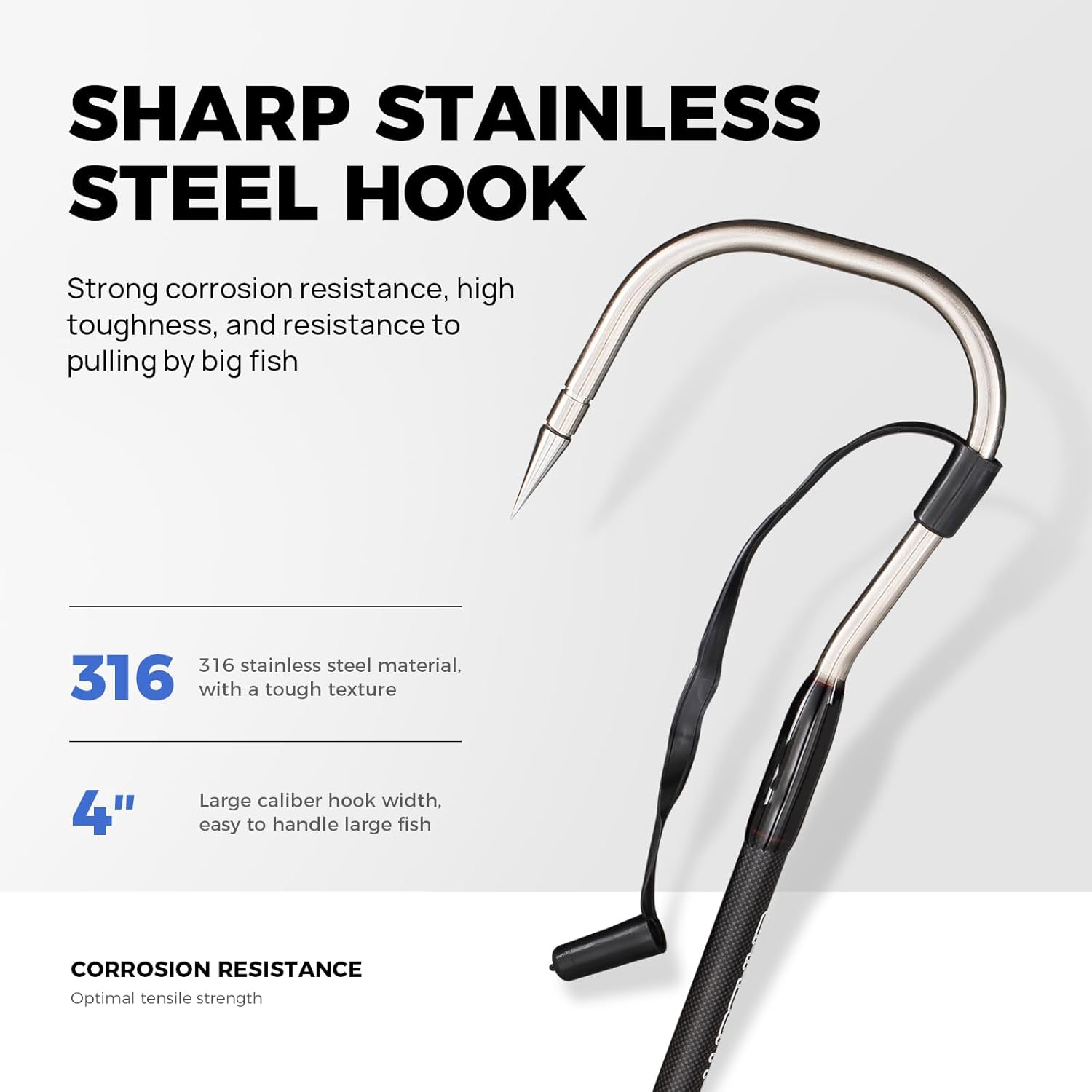 Fishing Gaff Saltwater Fish Gaff with S316 Stainless Steel Fishing Hook Carbon Fiber Fishing Gaff