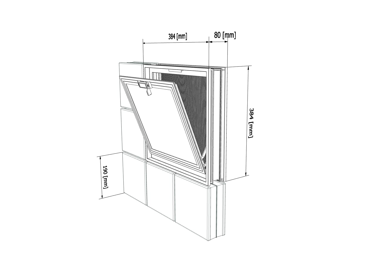 Finestra di ventilazione da inserire in una parete di vetromattoni o muratura | Dimensioni cm 38,4X38,4X8 | Unità di vendita 1 finestra