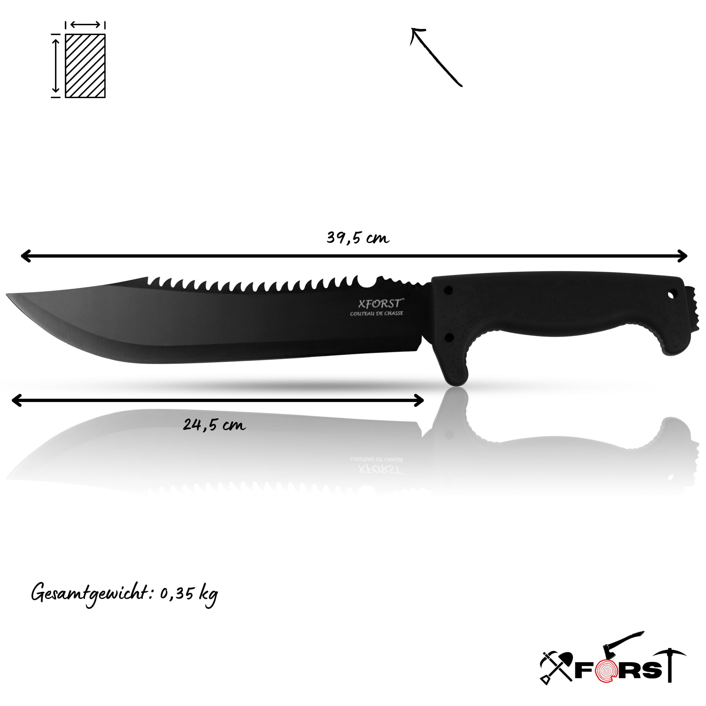Xforst Coltello da Sopravvivenza Outdoor di Alta Qualità, Machete da Giardino Lunghezza totale: 38 cm, manico in plastica e fodero in tessuto Oxford.