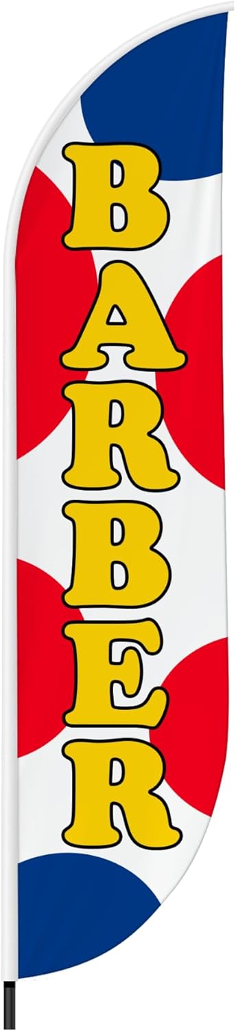 Barber Feather Flag(11.5Feetx2.5Feet) By Dreamcontroller | Outdoor Business Advertising Tall Flag | Weather-Resistant Knitted Swooper Flag | Made In Usa | Hd Print (Flag Only)