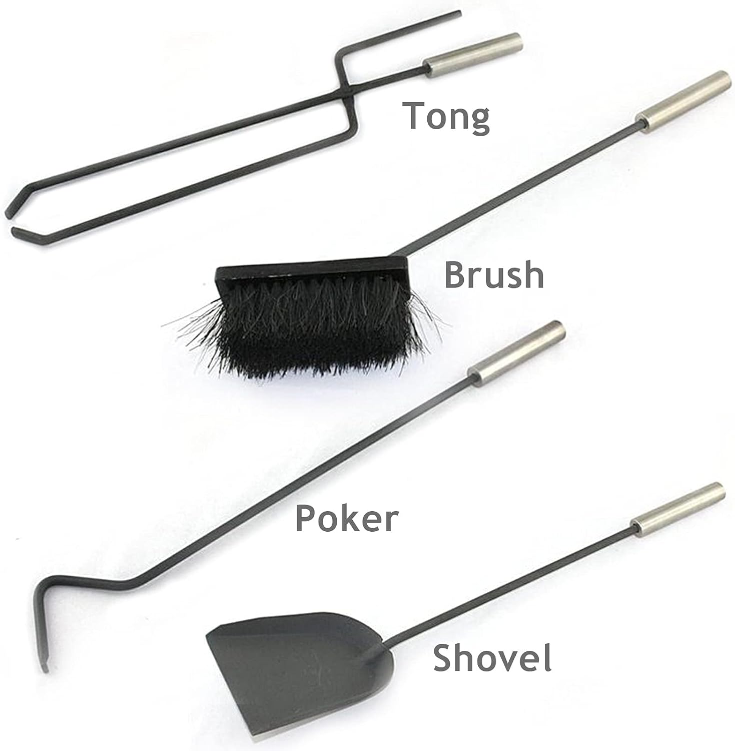 5 Pcs Hand Forged Iron Fireplace Tools Set, Black Antique Wood Stove Hearth Tools Holder with Poker/Brush/Shovel/Tong, Easy to Put