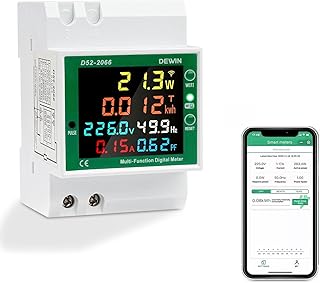 DEWIN Medidor de Consumo Electrico Wifi Monofásico, 6 en 1 Contador Electrico Digital Monofasico Medidor de Energia Electrica Wifi Tuya AC40~300V 100A Voltímetro Amperímetro Carril Din