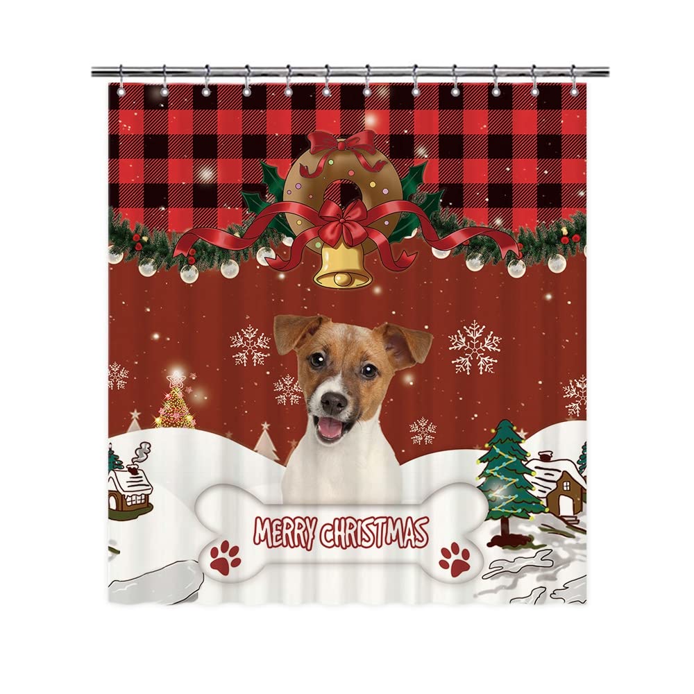 Weihnachts-Duschvorhang Mit Yorkie-Hund & Buffalo-Check-Muster – 180x200 Cm, Wasserdicht Mit 12 Haken