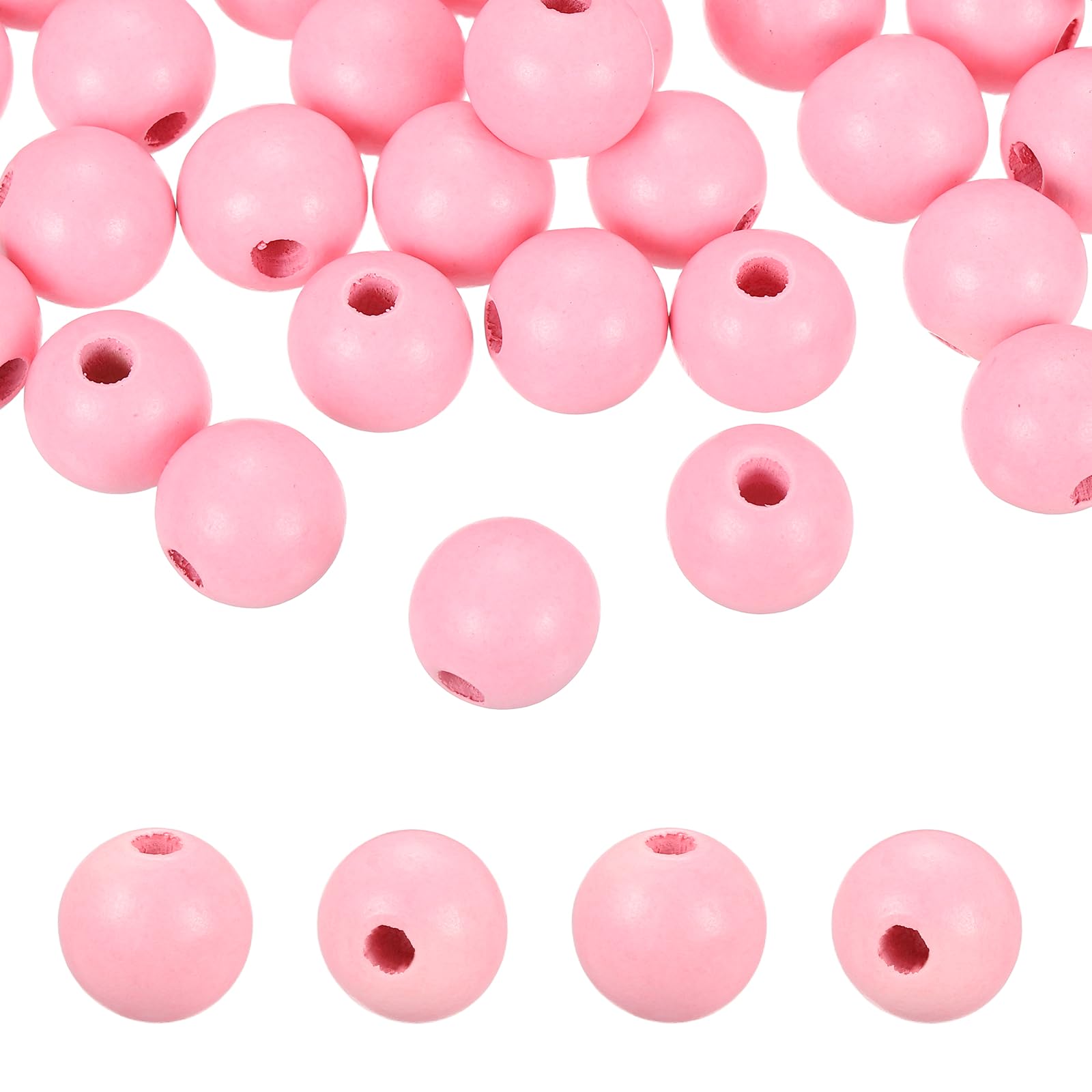 PATIKIL 200pcs 16mm Pink Natural Wood Beads with 4mm Hole Unfinished Round Wooden Loose Spacer Balls Bulk for DIY Crafts Garland Macrame Farmhouse Decor Jewelry Making