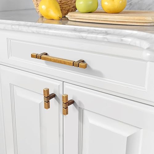 Miniatura 3 de Amerdeco Paquete de 10 tiradores de gabinete de latón antiguo de 3-34 pulgadas con agujero central para gabinete, manijas de gabinete de cocina para