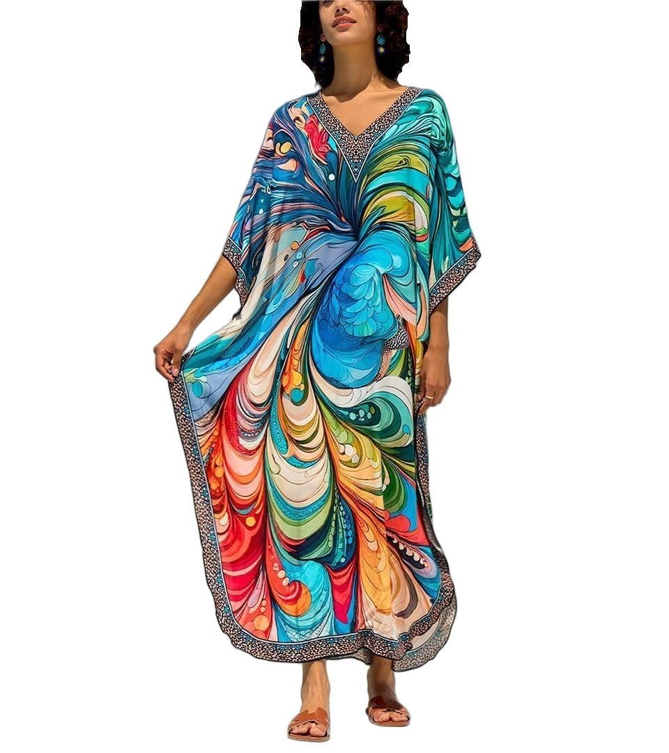 NFVNKJ Women's Plus Size Beach Lounge Kaftan Maxi Dress Swimsuit Coverup for Women