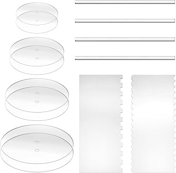 14 Pack Acrylic Cake Disc Set, Clear Cake Decorating Supplies with 8 Round Acrylic Discs, 2 Icing Scraper & 4 Center Dowel For Make Your Cakes, Acrylic Discs For Icing Cakes4.25/6.25/8.25/10.25 Inch