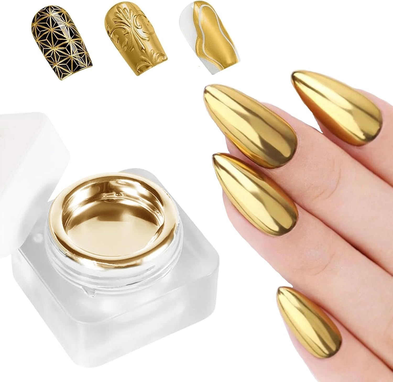 Mirror Metallic Nail Polish, Metal Painted Gel Nail Polish - Reflective High Shine Nail Polish Soak Off UV/LED - 3D Metal Gel Longlasting Brightness (Gold, 5g)-picture-15