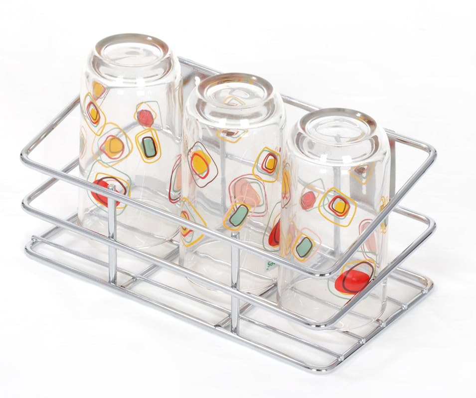 Image of S.K. Stainless Steel Glass Holder Stand for Kitchen /Glass Holder for Kitchen /Kitchen Organizer(9 INCH)(Upto 3 Glasses)(Size:-23 * 13 * 10 cm)