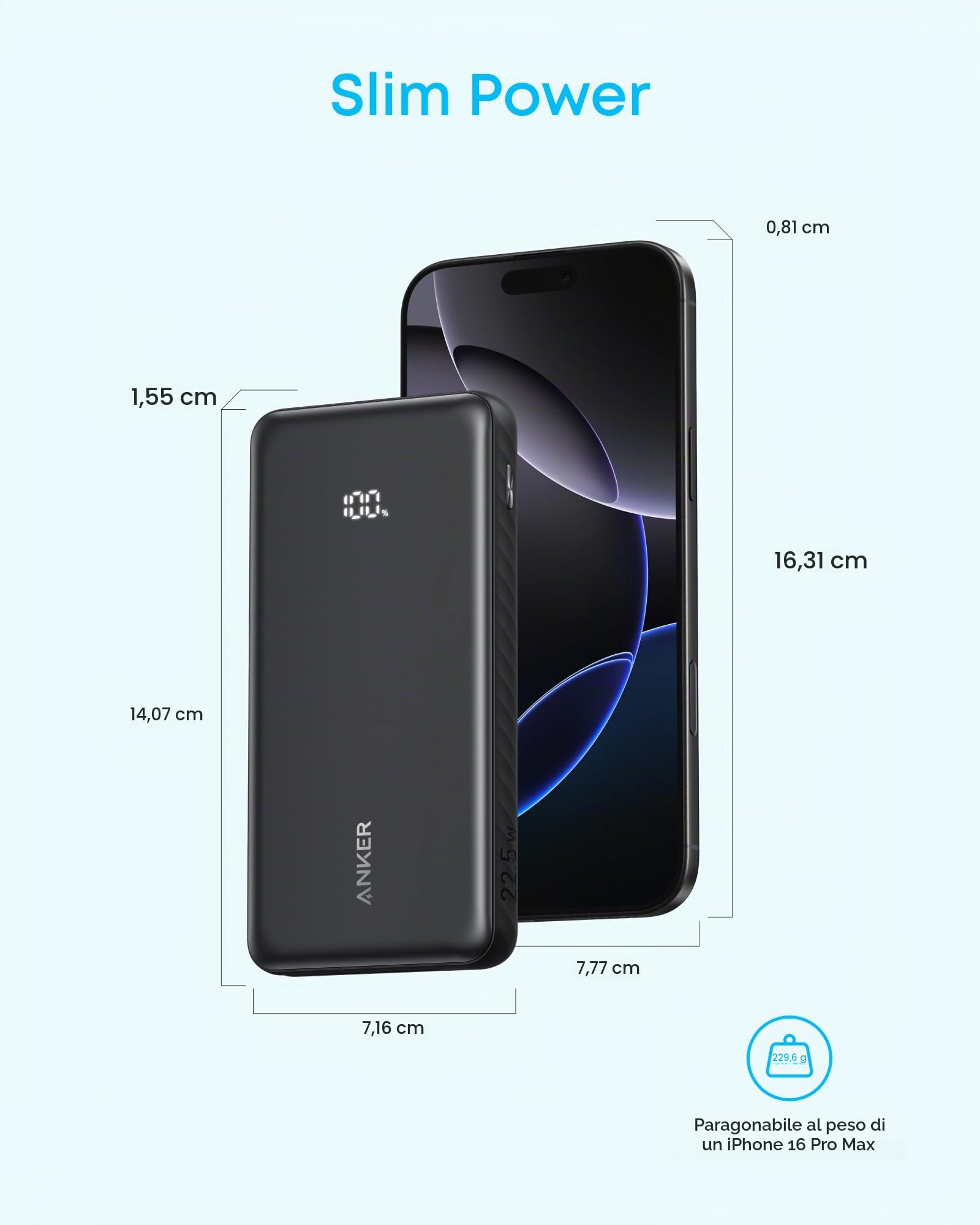 Zolo Power Bank 10000 mAh 22,5 W Banca di alimentazione a ricarica rapida con cavo USB-C incorporato [Certificato CCC]
