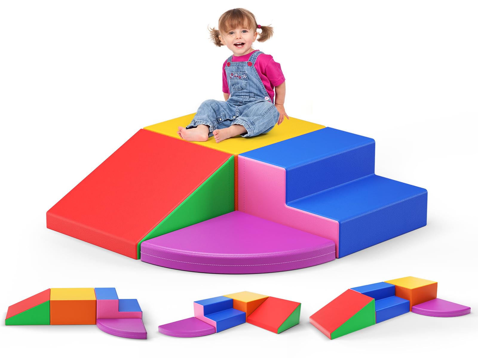 Lischwert Foam Climbing Blocks for Toddlers 1-3, 4pcs Soft Play Set with Crawling Exploration Toys, Indoor Outdoor Infant Safe Blocks for Baby Gym Toddler Playground - Colorful