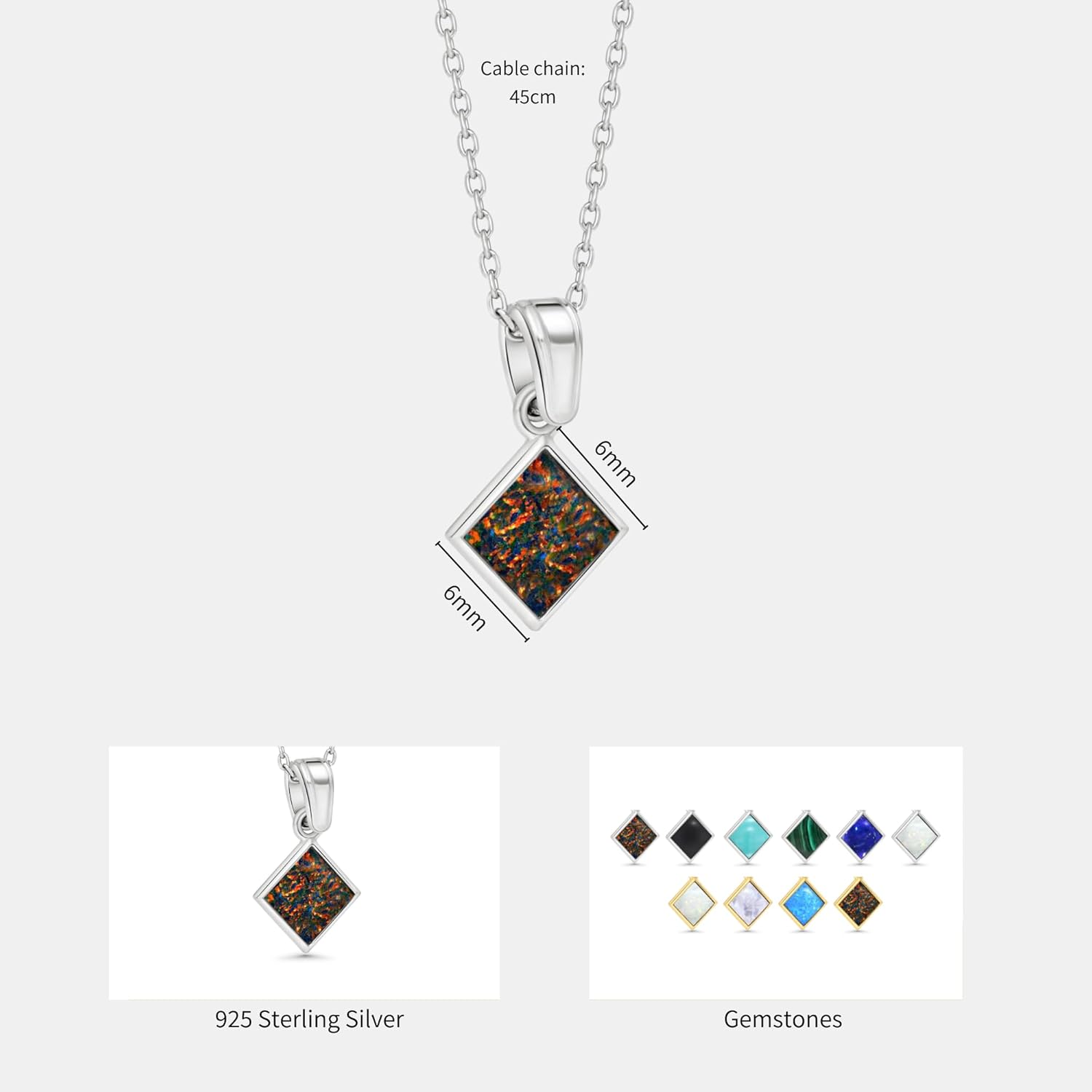 925 Sterling Silver Gemstone Necklaces for Women - Square Pendant Necklaces for Women Silver - Minimalist Jewelry - Prom Jewelry - Gemstone Jewelry for Women - Silver Jewelry for Women - Image 7