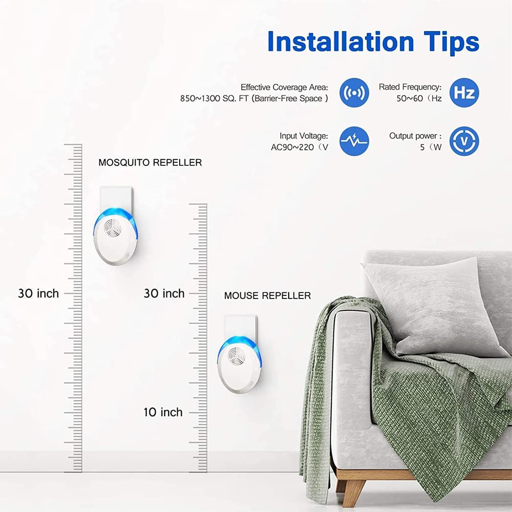 Repelente Ultrasónico de Plagas 4 Pack Antimosquitos Electrónico para Interiores Roedores Arañas Cucarachas