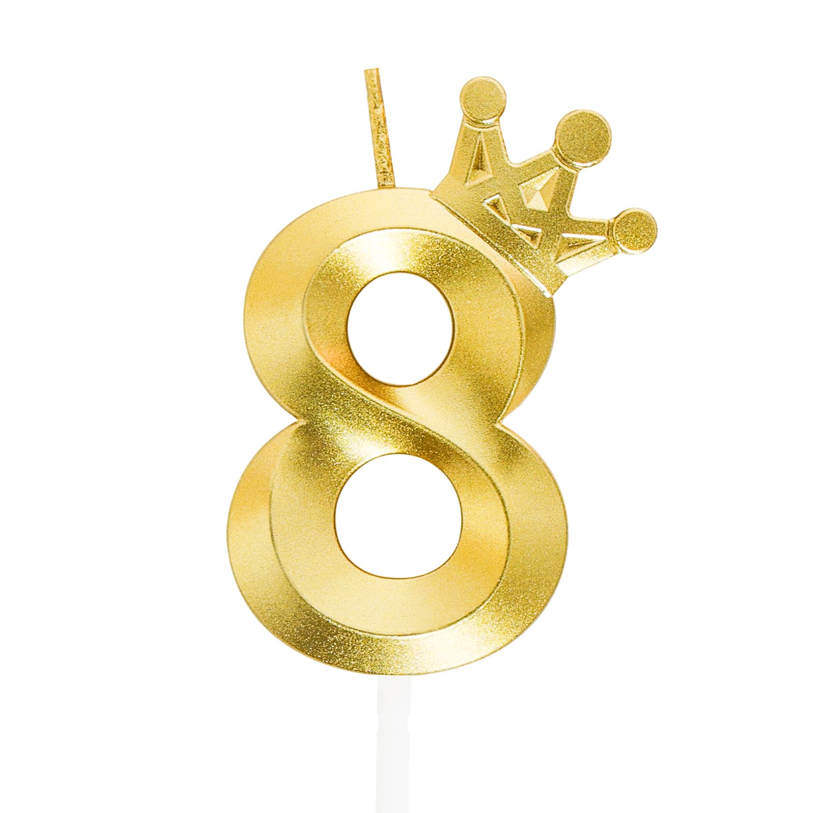 Hmxpls Number 8 Birthday Candles Sparklers Firework, Sparkler Candles for Birthday Cake, 3D Crown Designed Cake Candle Topper Decorations (Gold, 3.15 inch)