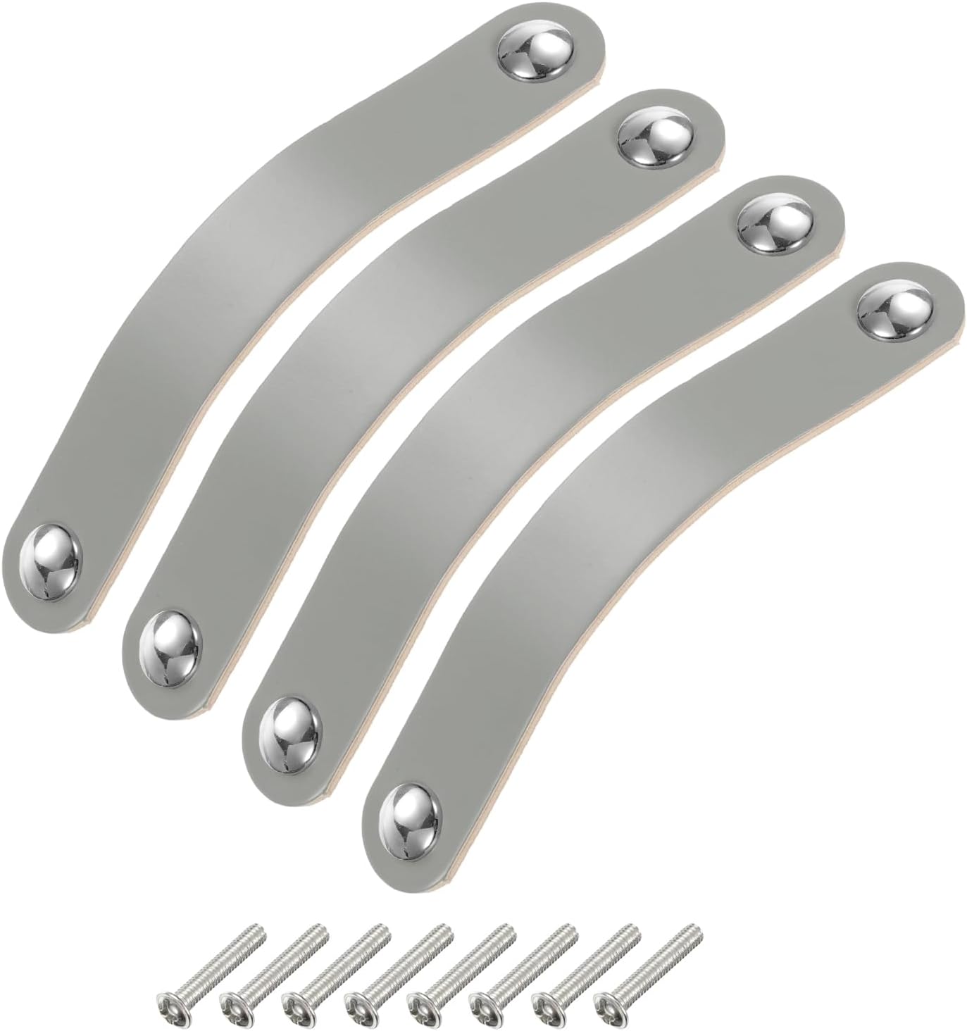 uxcell 4 Packs Leather Drawer Pulls, Double Hole Leather Drawer Knobs Furniture Dresser Handles Pulls with Screws for Dressers Drawers Closet Cupboard, Brown/Silver(Hole Spacing:96mm)