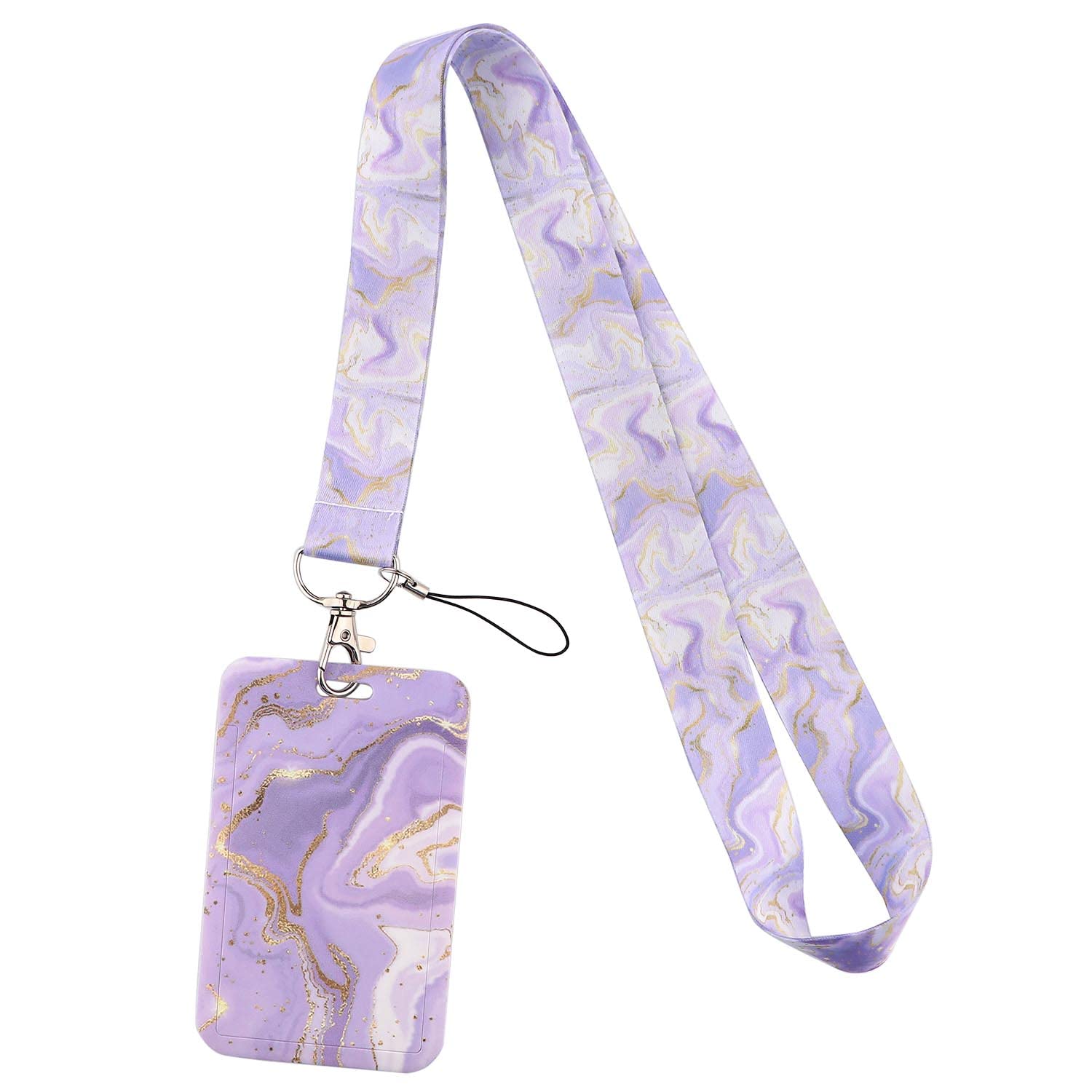 Lanyard with Clip for Keys with Card Holder Set Cute Purple Marble Neck Strap for Men Women Elegant Business Gift
