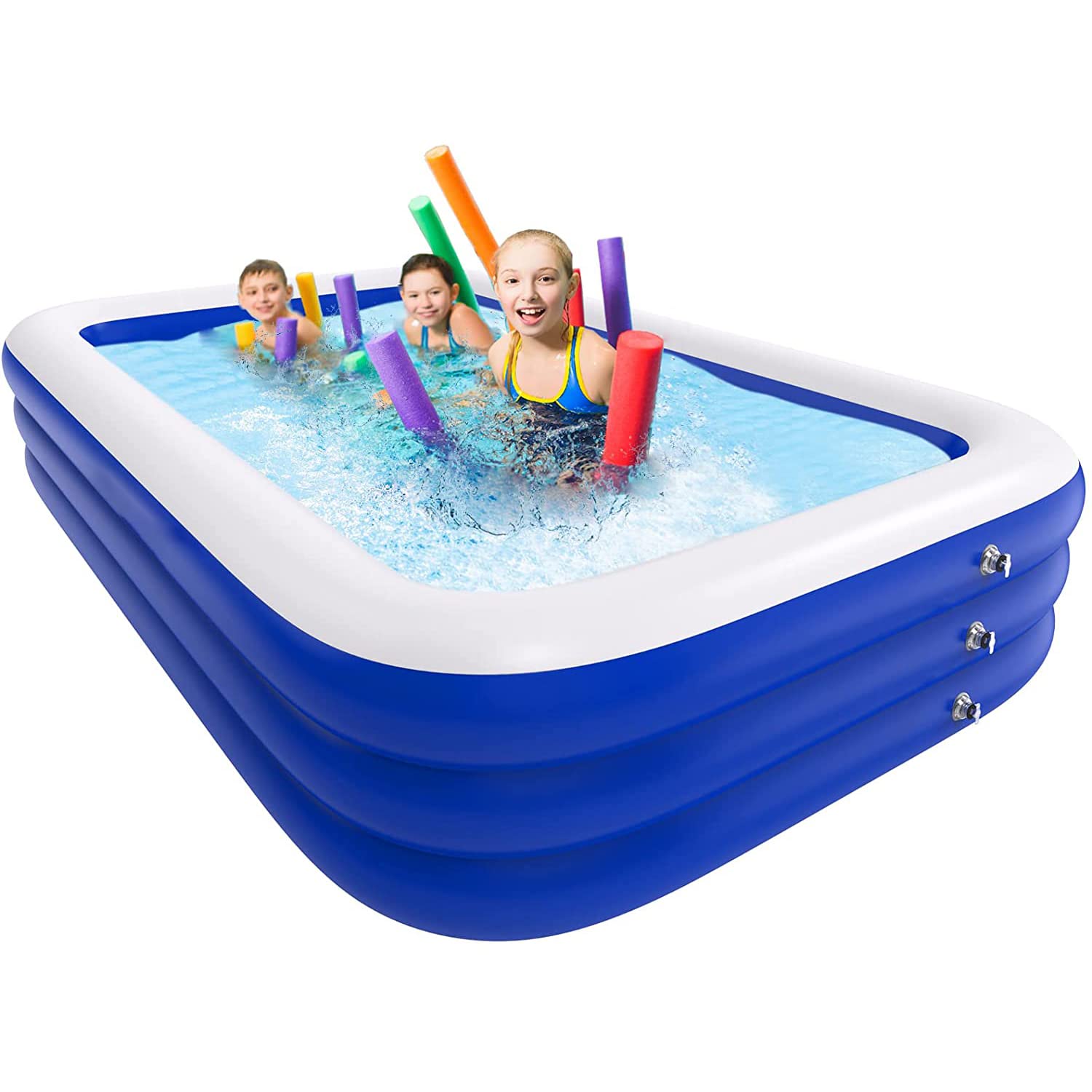 SYGA Rectangular Family Swimming Pool Inflatable Tub Kiddie Pool 3 Layer 210cm Length*145cm Width*60cm Height Bathtub for Kids, Adults, Outdoor, Garden, Backyard, Pool Party-image-41
