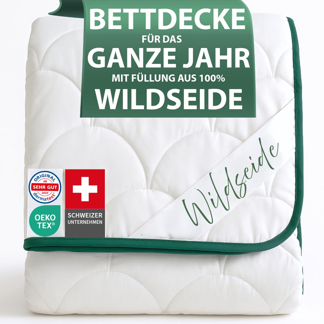 Welldora Ganzjahresdecke 155x220 | Füllung 100% Wildseide | Luftige Bettdecke für das ganze Jahr | Oeko-Tex Zert. in der Schweiz | Fachärztl. geprüft für Allergiker | Luxuriöse Decke Kühldecke