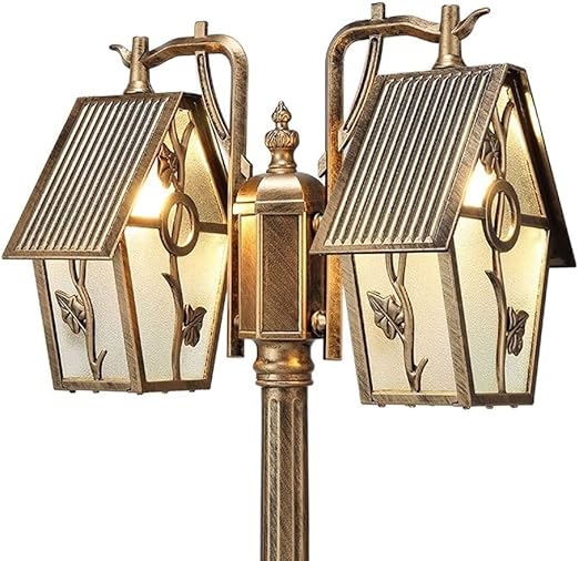 Generic GUOCC Creative 2-Headed Pole Post Lamp Light Waterproof IP55 Pillar Light Pole with Clear Glass Panels Tabletop Lighting for Backyard Patio Garden Walkway Lights Fixture