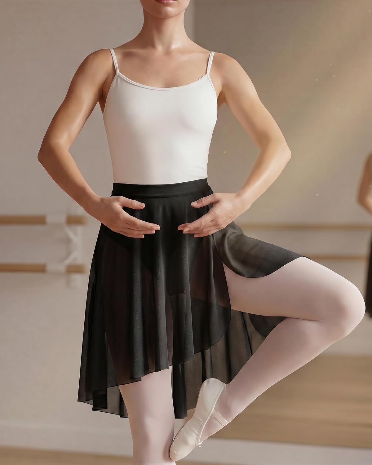 Stelle Women's Ballet Skirt Chiffon Dance Wrap Skirt Mesh Sheer Pull On Elastic Waist High Low Flowy Skirts Dancewear