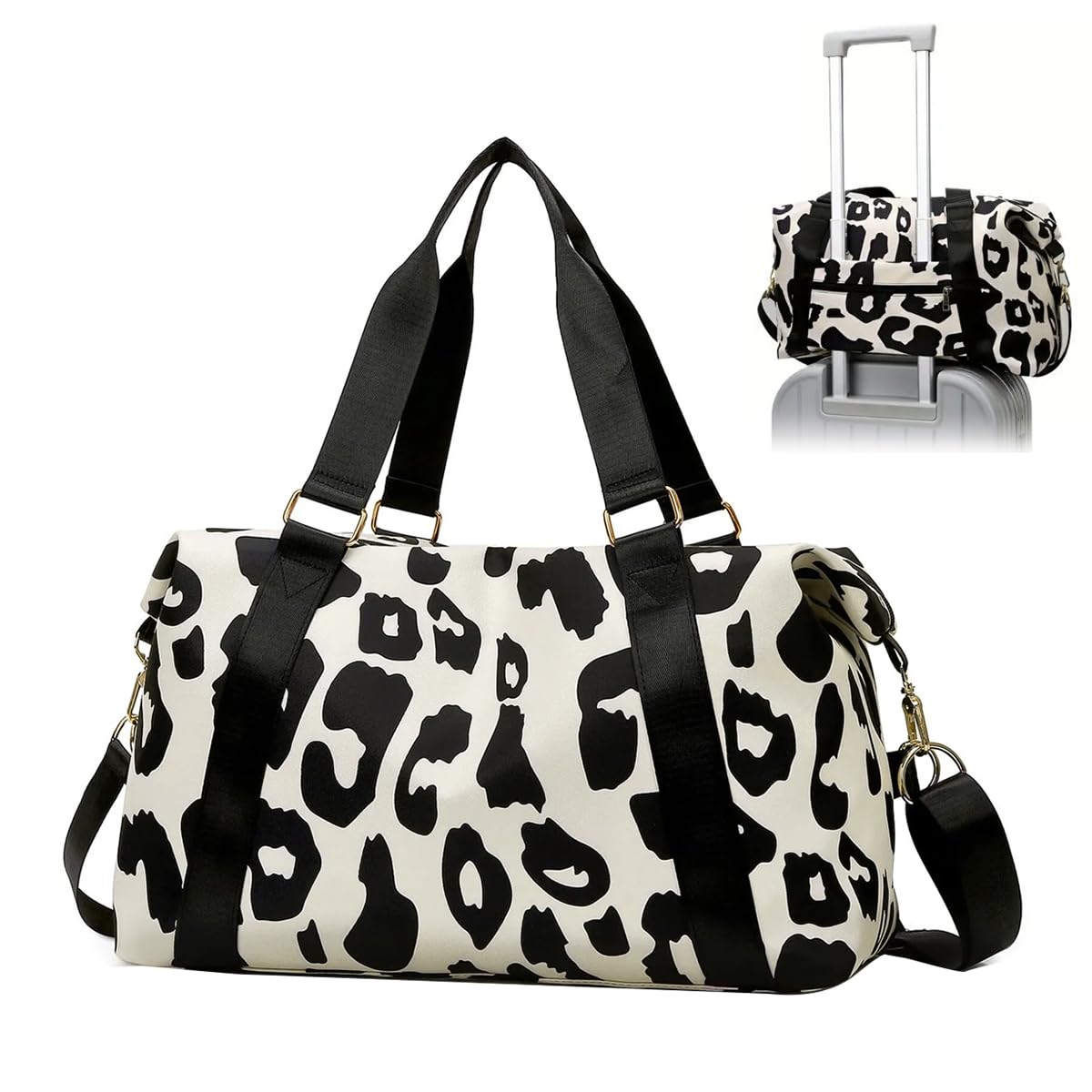 Travel Bag Oxford Weekender Bags Large Capacity Waterproof Yoga Sports Bag Adjustable Cow Print Portable for Weekend Vacation