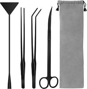 Aquarium Aquascape Tools Kits, 4 in 1 Anti-Rust Aquatic Plant Aquascaping Tool Stainless Steel Black Tweezers Scissors Spatula for Aquarium Tank Clean Aquascape Tools Sets