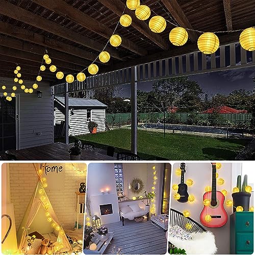 A.bigwhale Lampion Lichterkette Batterie, Warmweiß 16 LED Lanterne Lichterketten Außen… – Ansicht 2