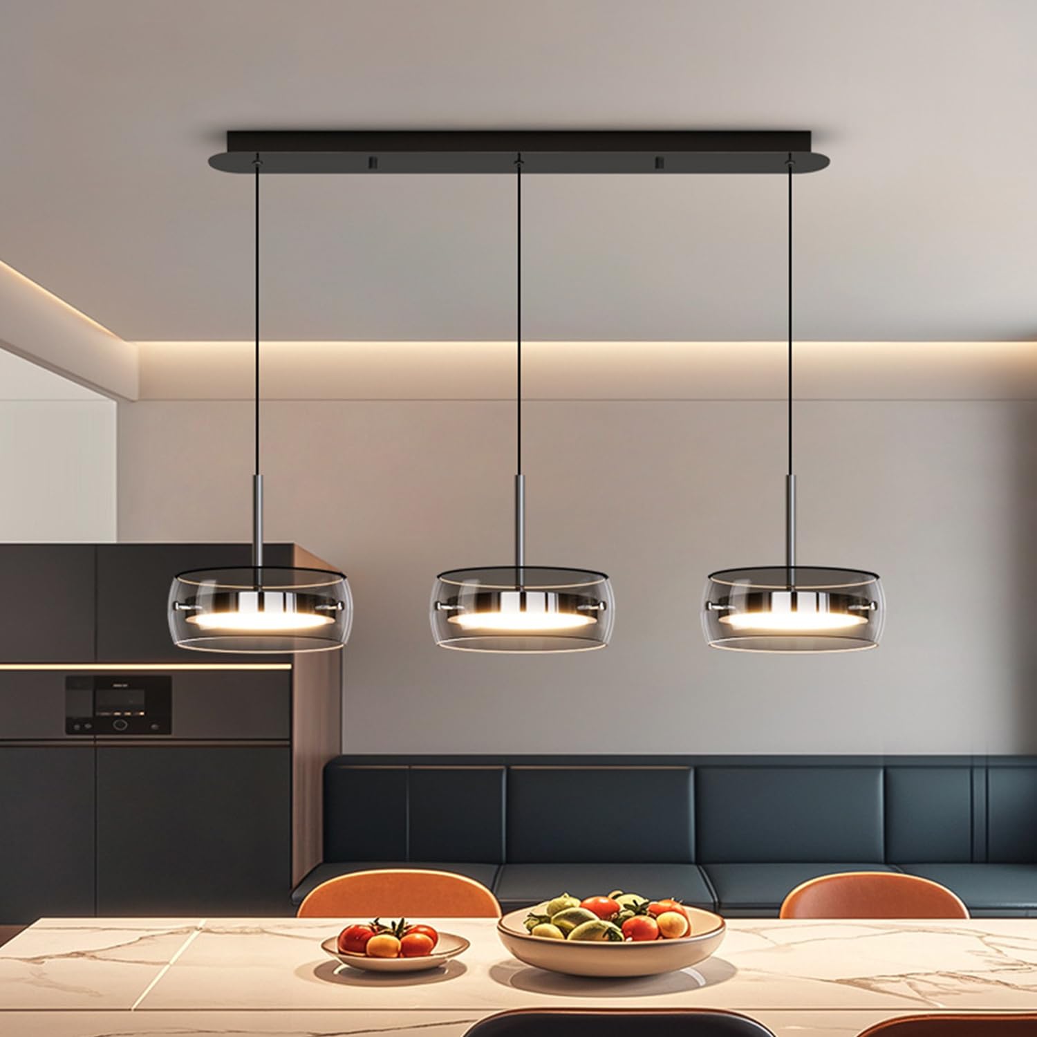 Aleaty Modern Ceiling Lighting Living Room Lamp with Crystal Glass Pendant Lamp Dining Table Ceiling Lighting Height Adjustable with Remote Control Pendant Lights for Kitchen Island (A 3 Heads)