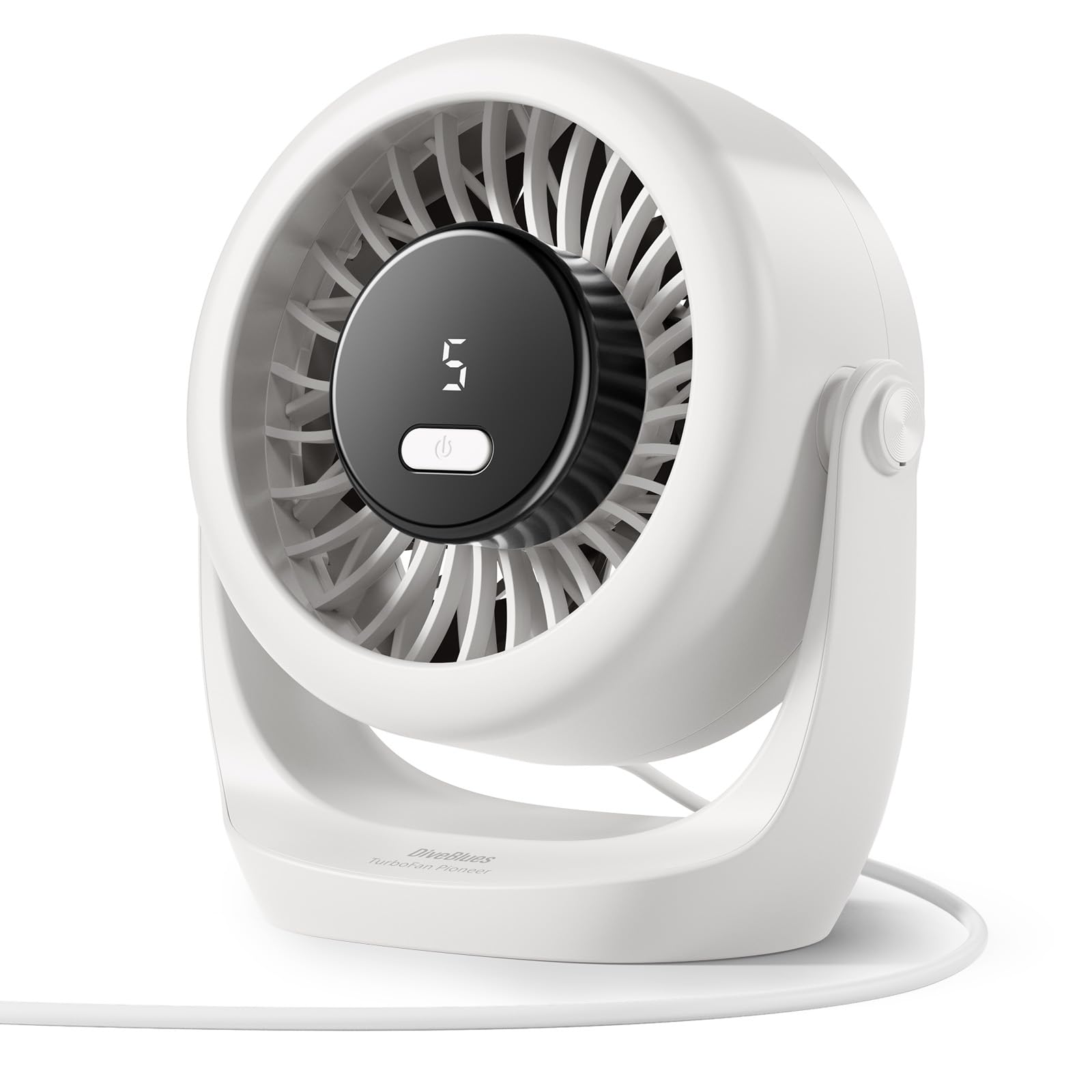 USB Desk Turbo Fan, Ultra-Quiet Mini Desk Fan, Powerful Wind, LED Display, 5 Speed, 360° Rotating Small Portable Fan for Home, Office and Outdoor Cool Tech Gadgets - TurboBreeze