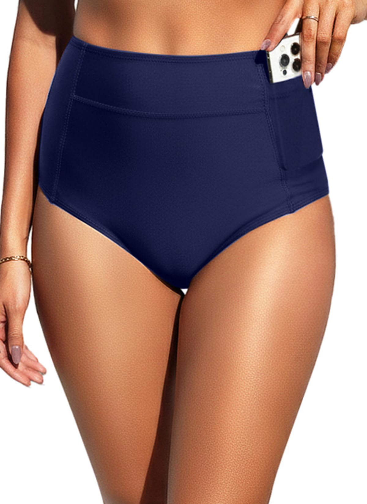 Tempt Me Women High Waisted Swimsuit Bikini Bottoms - Tummy Control Swim Bottom Full Coverage Bathing Suit with Pockets 2025