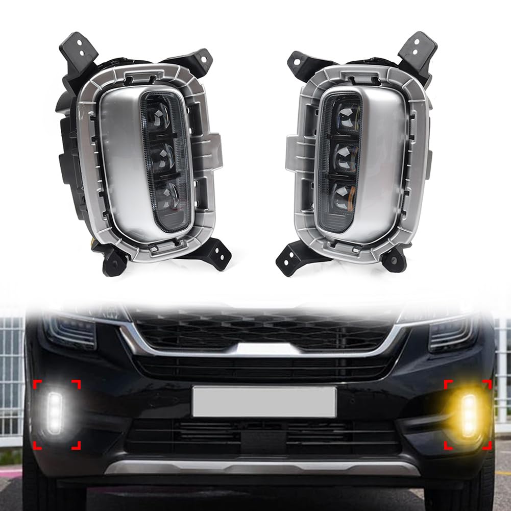 Bacar 2 Pcs Daytime Running Lights Front Fog Light Driving Lamps ABS White+Yellow for KIA Seltos 2020-2022