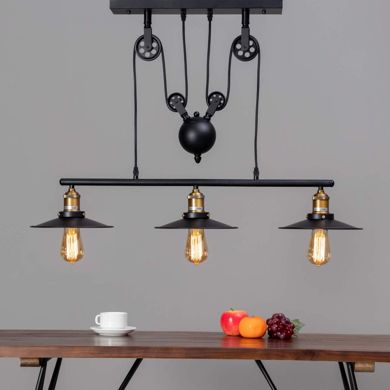 KOSILUM - Lampada industriale a sospensione, tripla piatto, luce bianca calda, illuminazione soggiorno, camera da letto, cucina, corridoio, 3 x 60 W, E27, IP20