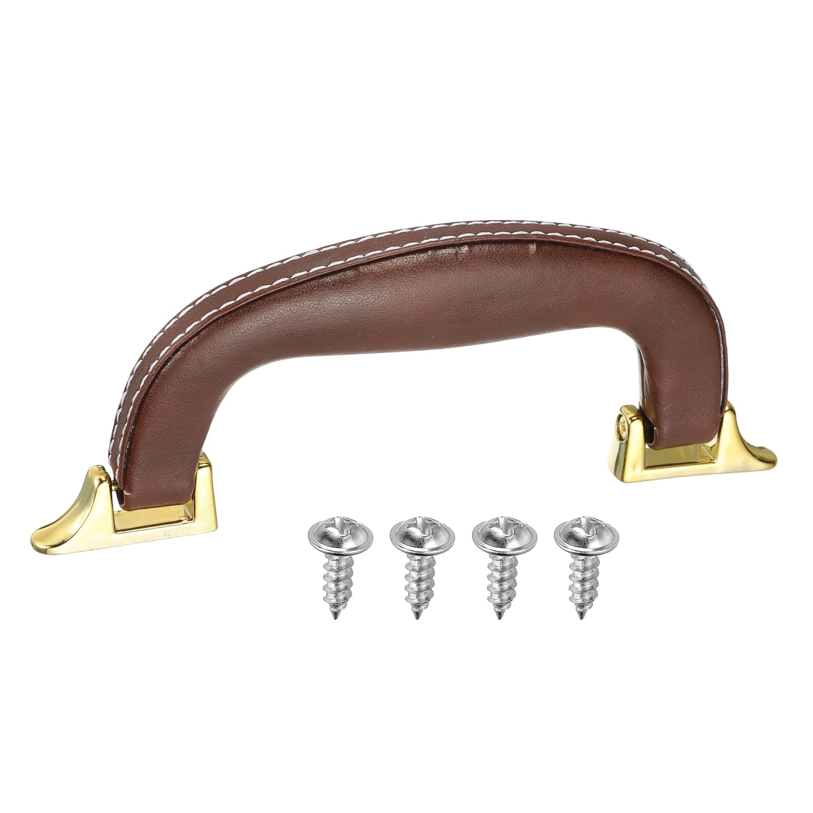 sourcing map PU Leather Luggage Handle, 0.9" Hole Distance Vintage U-Shape Replacement Strap Handle for Travel Handbag Guitar Musical Box Gift Boxes, Brown/Gold