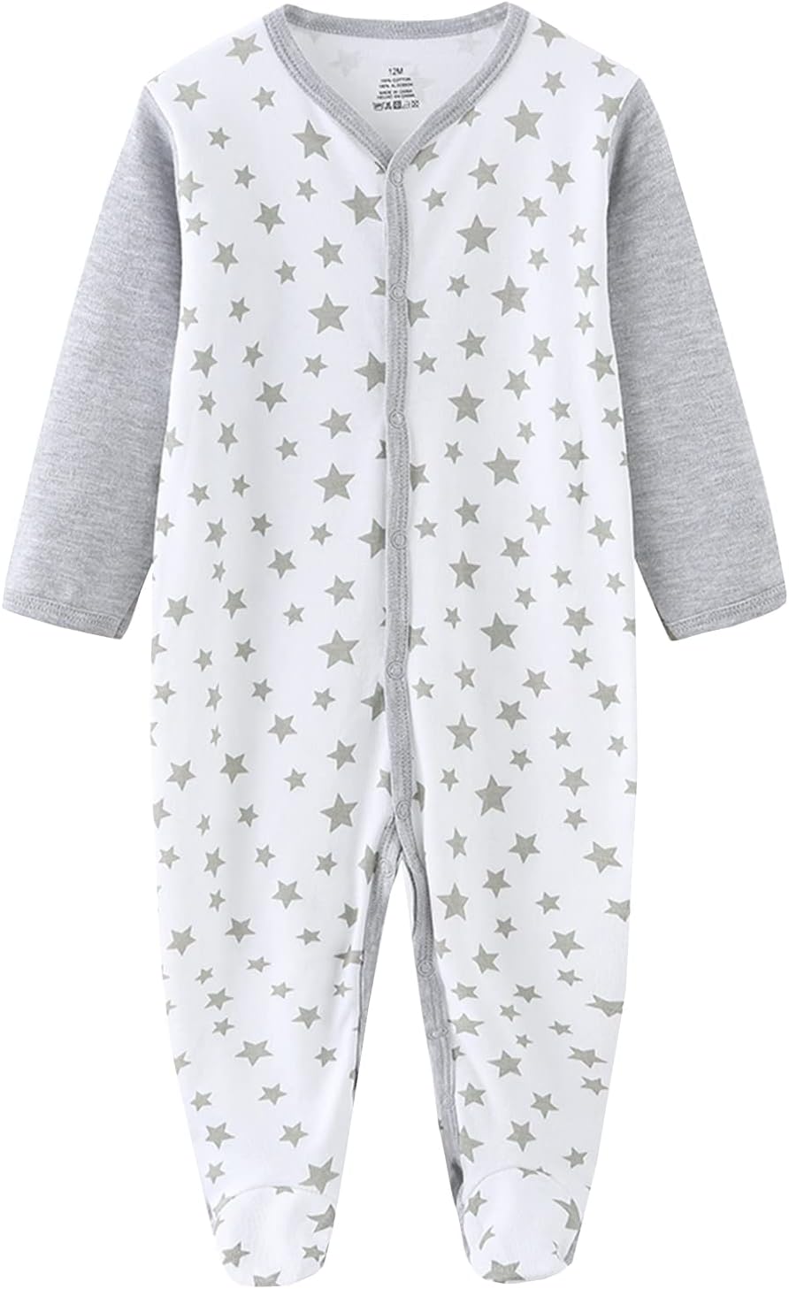 Baby Boys Girls Footies One-Piece Romper Long-Sleeve Jumsuit Cotton Newborn Clothes Set 4-Pack, Baby Pajamas - Image 2