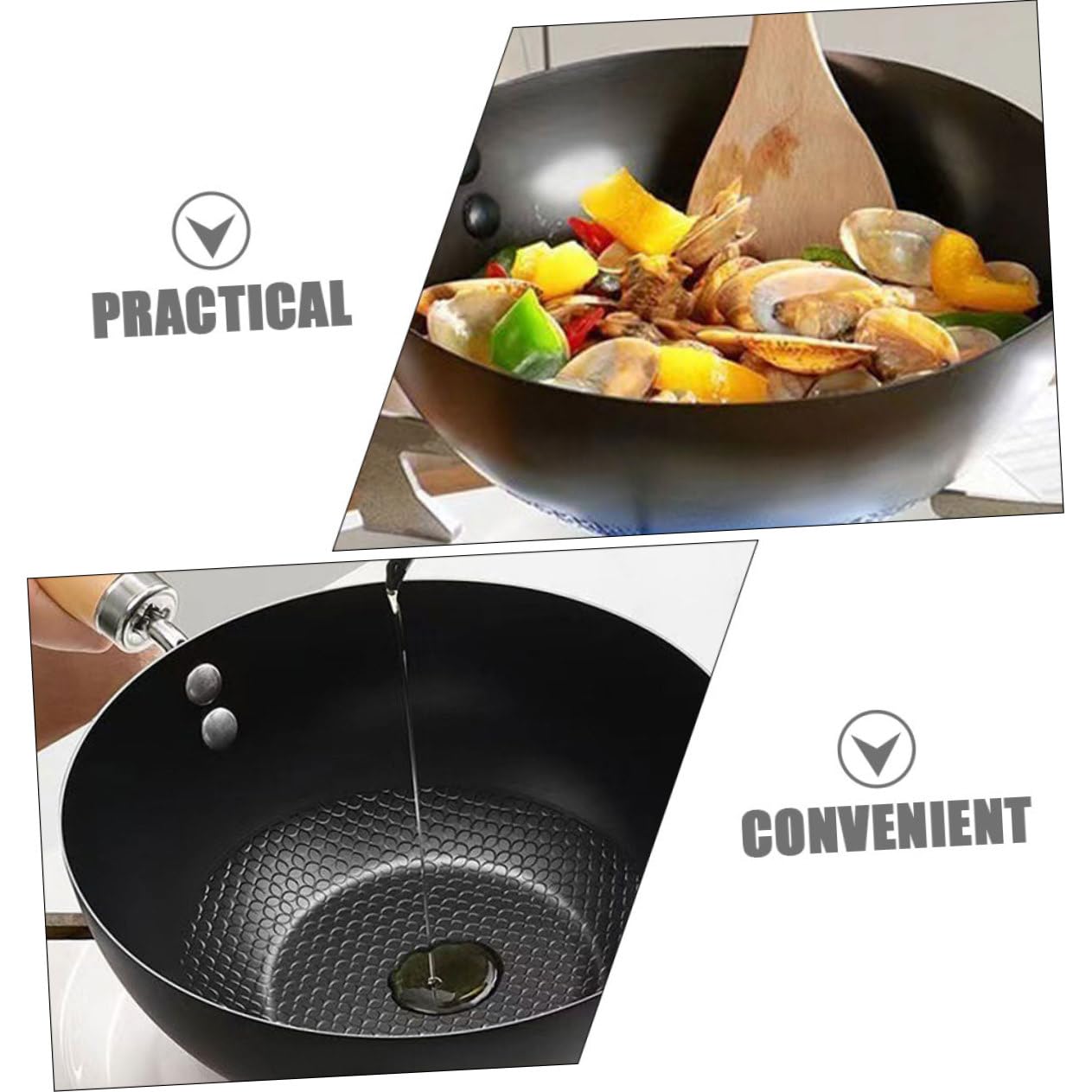 Amazon｜PAMINGONO ノンスティック鉄製中華鍋28cm 木製ハンドル 耐熱