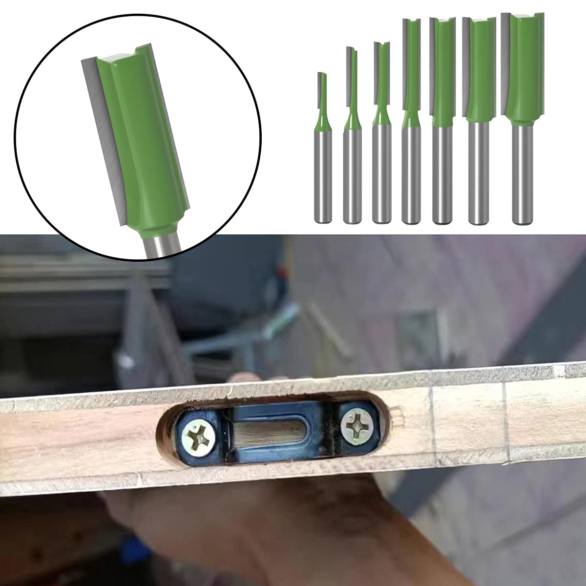 COOHLYEE 1/4" Shank Straight Cut Router Bits Set - 7 Pcs Double Flute Straight Router Bit Set for Woodworking and Cutting Diameter Trimming Cutter - - 