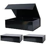 Aimyoo 3 Pack Black Collapsible Gift Box with Magnetic Closure Lids 13.8x9x4.3 in, Bridesmaid Groomsmen Proposal Box, Large Rectangle Box for Present Graduation Wedding Storage