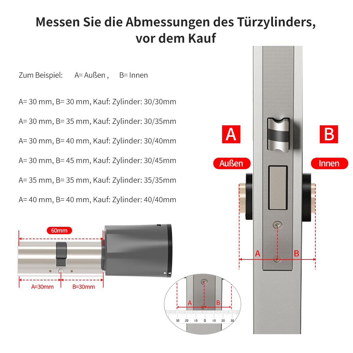 Smart Lock, cerradura electrónica para puerta con teclado, cilindro de cierre 35/35, desbloqueo de puerta mediante tarjetas NFC, código numérico, aplicación, llave, cerradura inteligente con