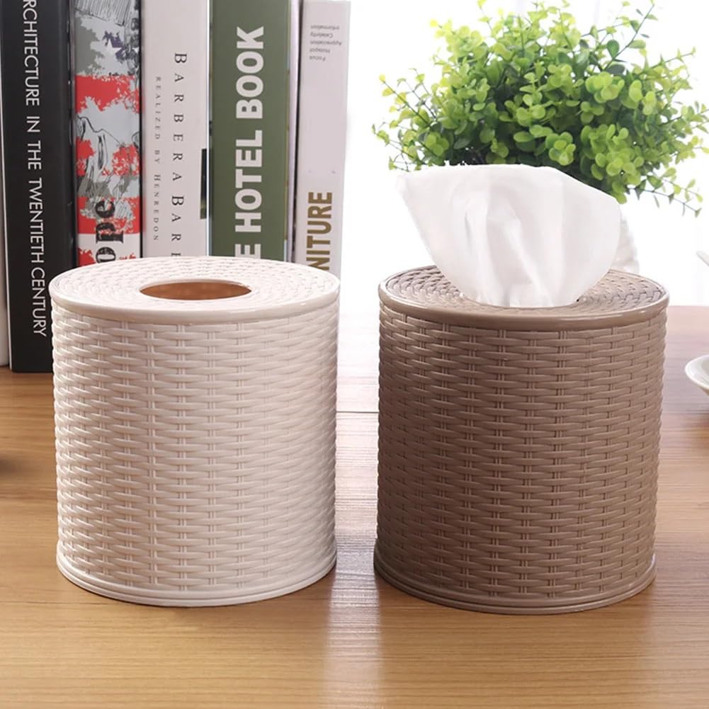 Taschentuchspender Runder Behälter Wohnzimmer Schlafzimmer Serviettenhalter Home Toilettenpapieraufbewahrung Desktop Hotel Dekorativer Taschentuchboxhalter(Dark Brown)