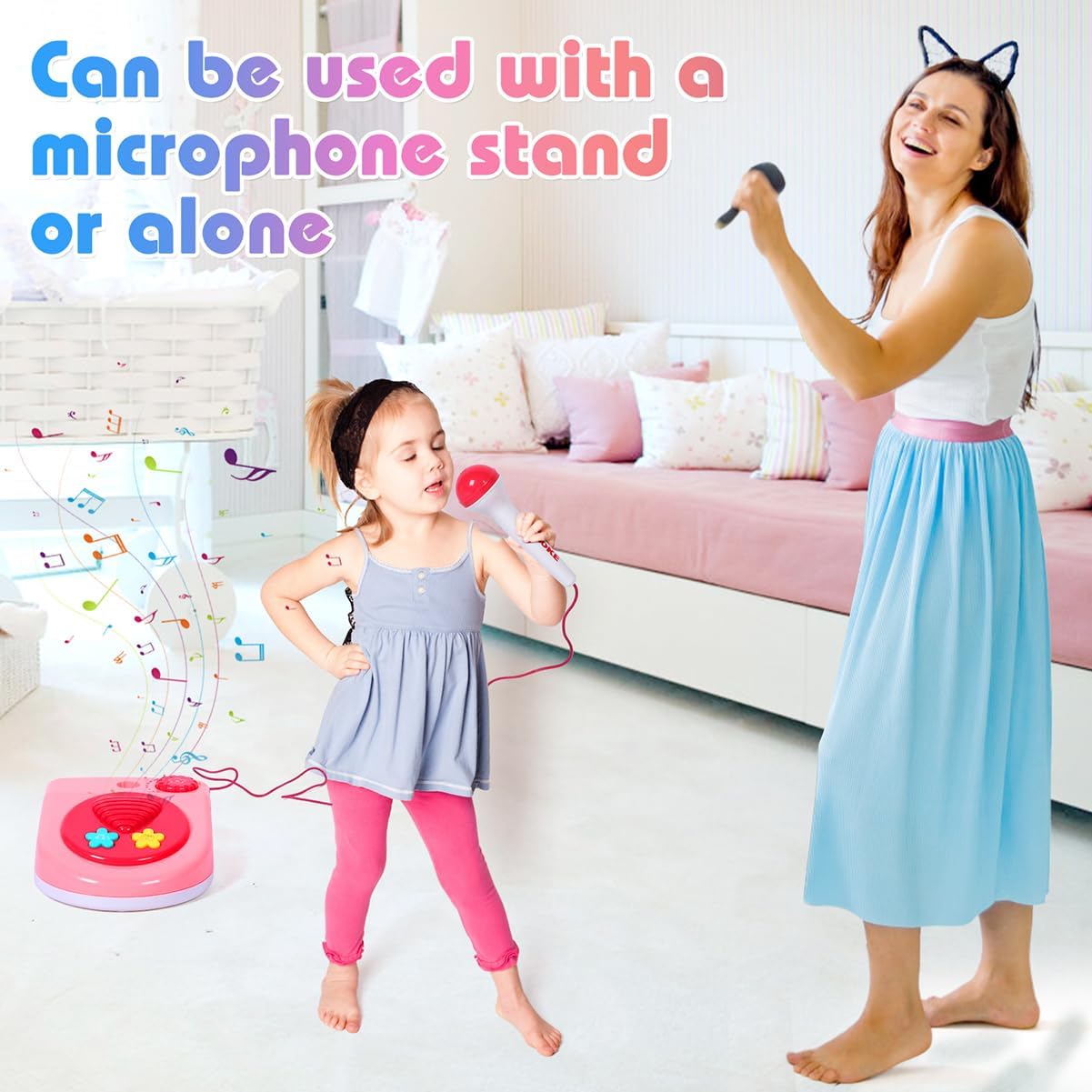 Kids Adjustable Standing Microphone Karaoke Machine Microphone with Stand for Singing Tour Toddler Musical Toy for 3 Years Old Boys Girls Birthday Gift 36M+