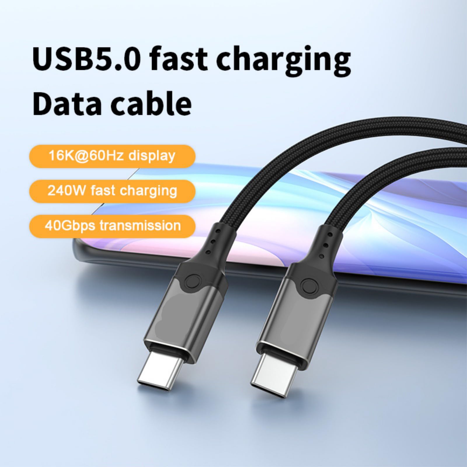 Cavo dati USB 5.0 240 W Ricarica rapida 80Gbps Cavo di velocità di trasferimento 16K @ 60Hz Sostituzione per smartphone Computer